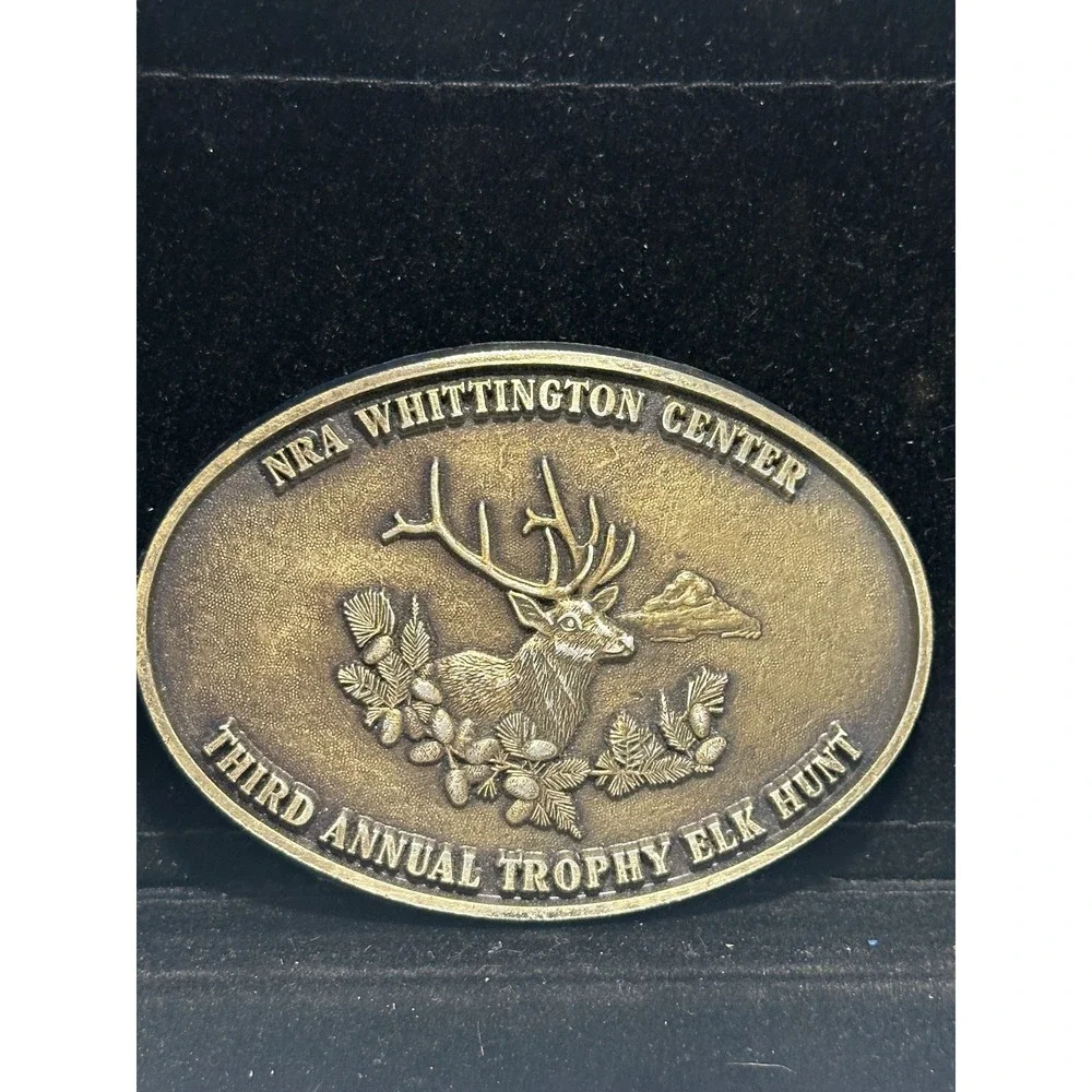 Vintage NRA Whittington Center Trophy Elk Hunt Deer Hunting Western Belt Buckle